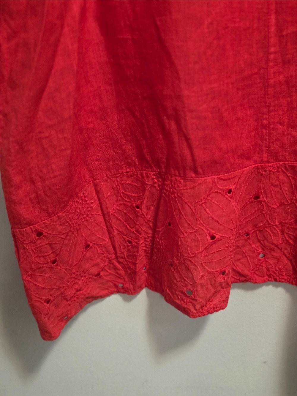 Rosemarine Red 100% Linen Eyelet Hem Tunic Dress Size Large - Picture 8 of 10
